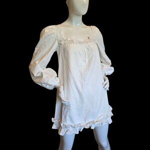 White Cotton FASHION NOVA Ruffled Smock Mini Dress sz XS